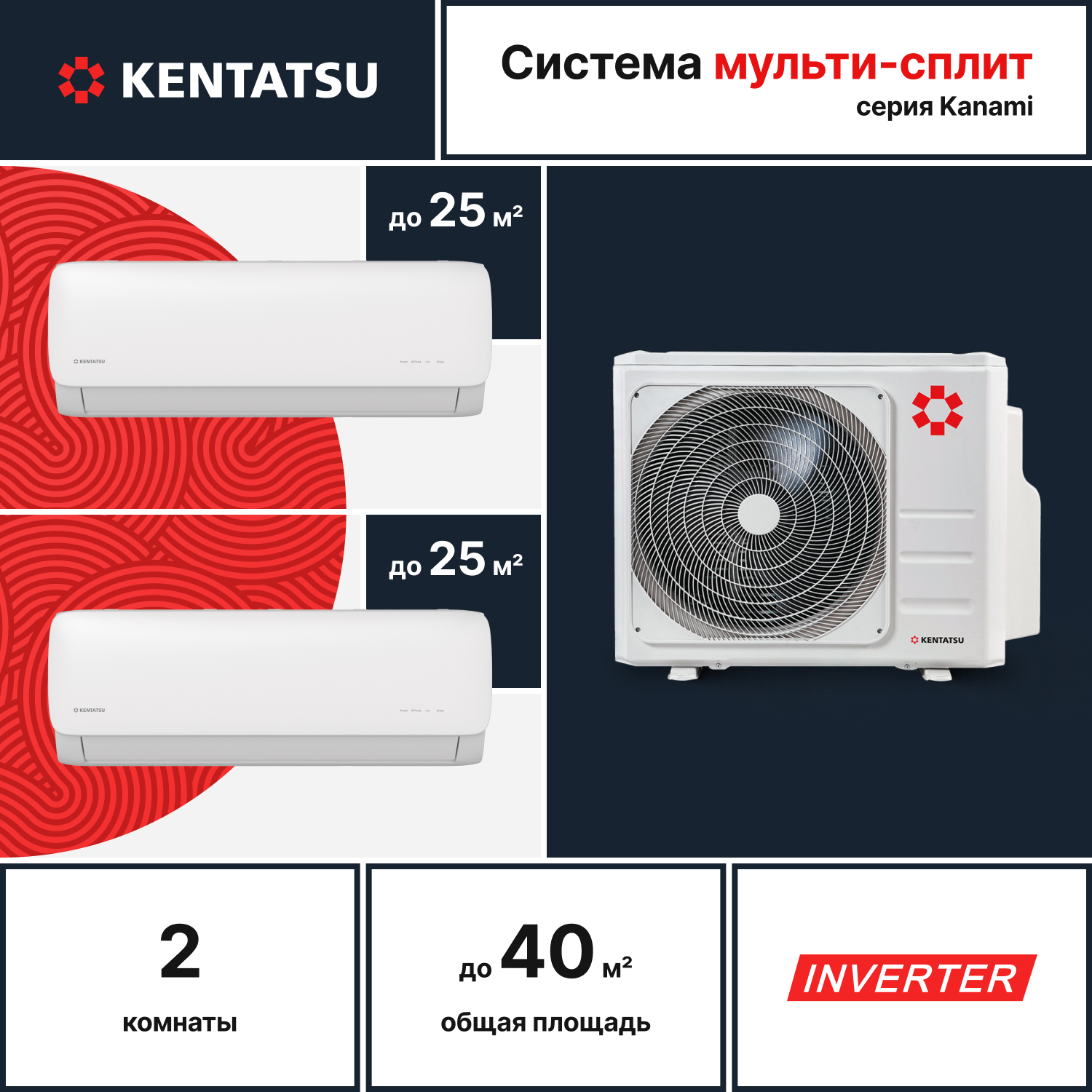 Мульти сплит система Kentatsu K2MRB40HZRN1/KMGA26HZRN1/KMGA26HZRN1